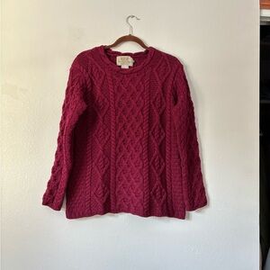 Aran Sweater Market Ireland Burgundy Cable & Honeycomb Crew Neck Wool Sweater